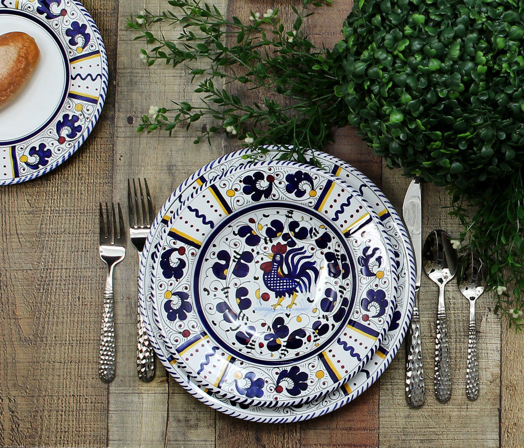 ORVIETO RED ROOSTER: Serving Set Charger + Salad Pasta Bowl + Oval Platter - Artistica.com