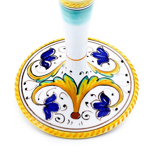 DERUTA STEMWARE: Burgundy Balloon Glass on Hand Painted Ceramic Base PERUGINO Design - Artistica.com