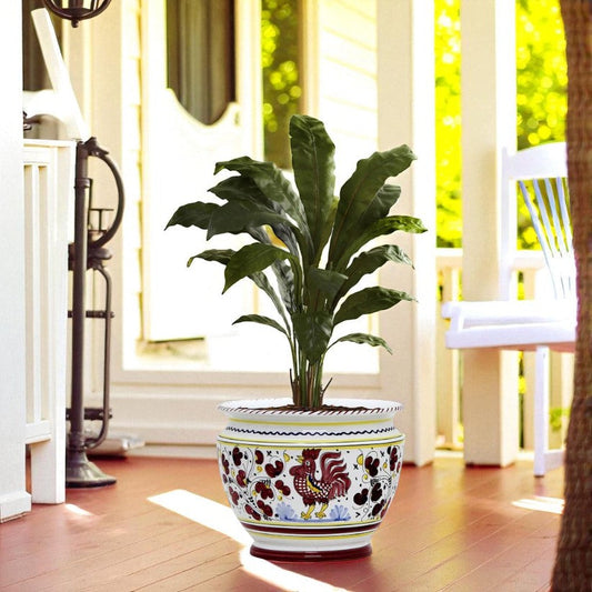 ORVIETO RED ROOSTER: Luxury Cachepot Planter Large