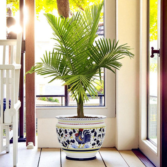 ORVIETO BLUE ROOSTER: Luxury Cachepot Planter Large