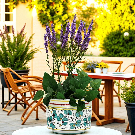 ORVIETO GREEN ROOSTER: Cylindrical Cover Pot - Cachepot Planter (Small)