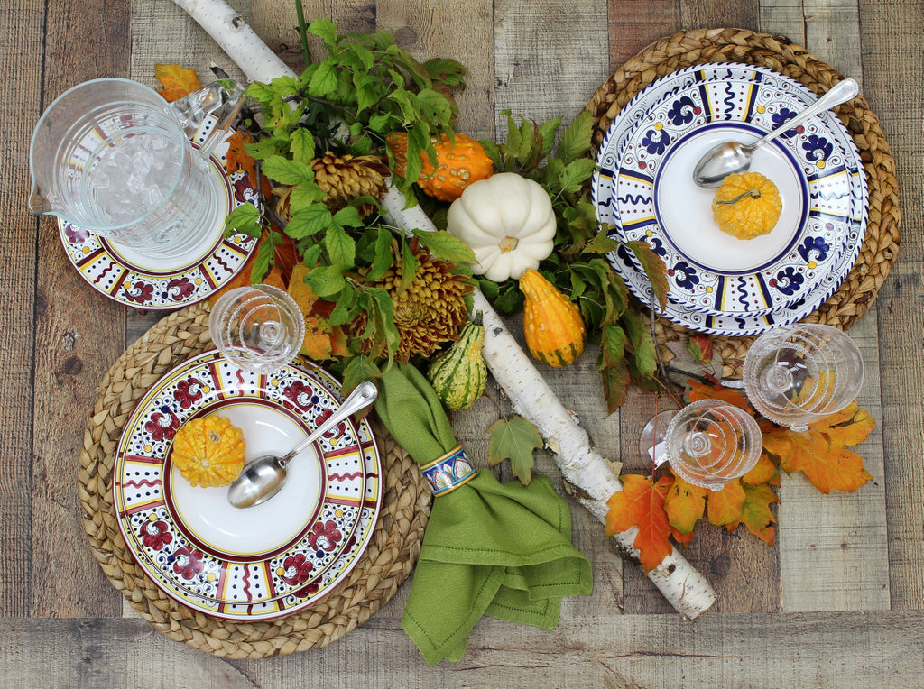 ORVIETO RED ROOSTER: 3 Pieces Dinnerware Place Setting - White Center - Artistica.com