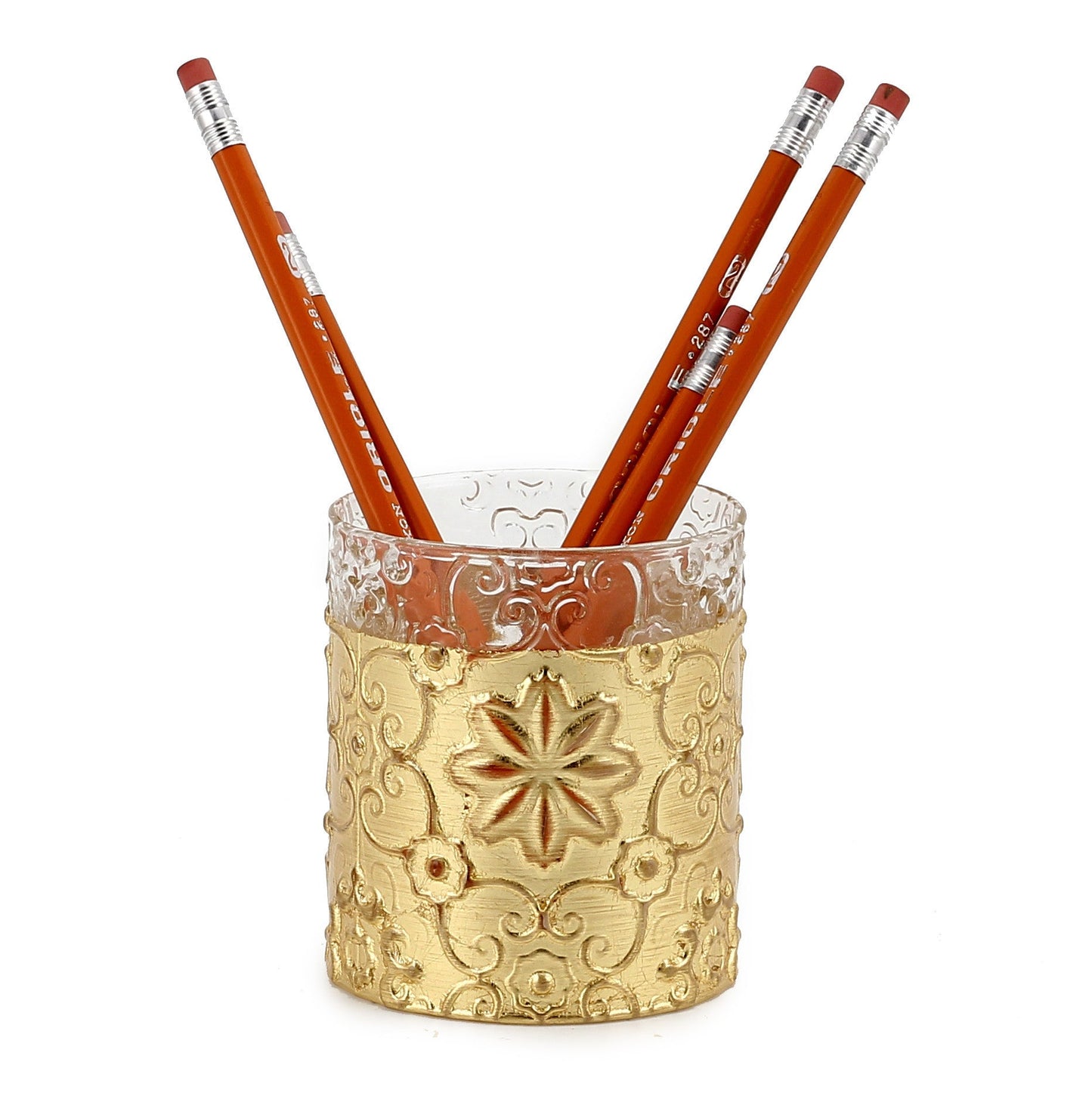 CRYSTAL CANDLES: Bass relief Design with Gold Leaf finish ~ (10 Oz) - Artistica.com