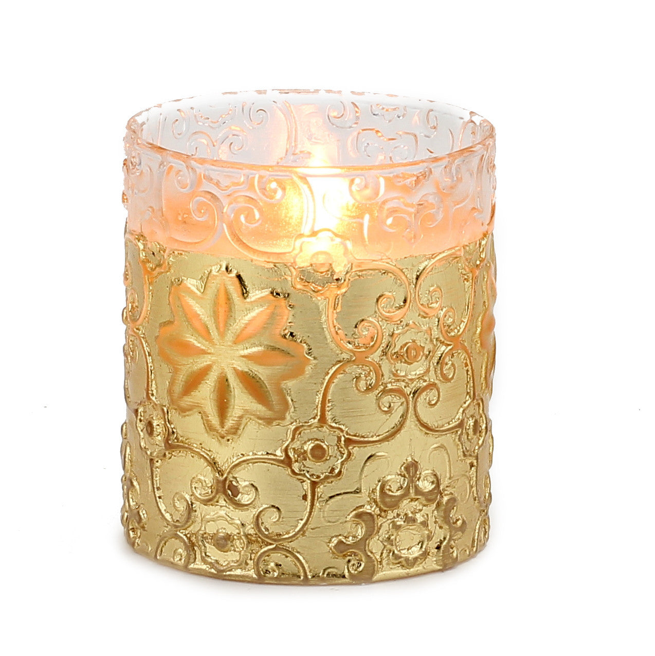 CRYSTAL CANDLES: Bass relief Design with Gold Leaf finish ~ (10 Oz) - Artistica.com