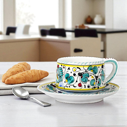 ORVIETO GREEN ROOSTER: Tea/Coffee Cup and Saucer