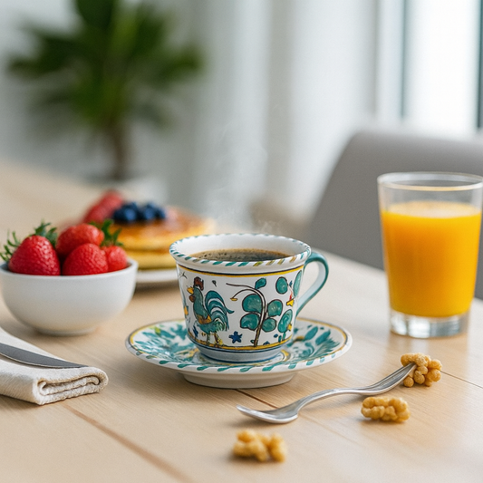 ORVIETO GREEN ROOSTER: Espresso cup and Saucer
