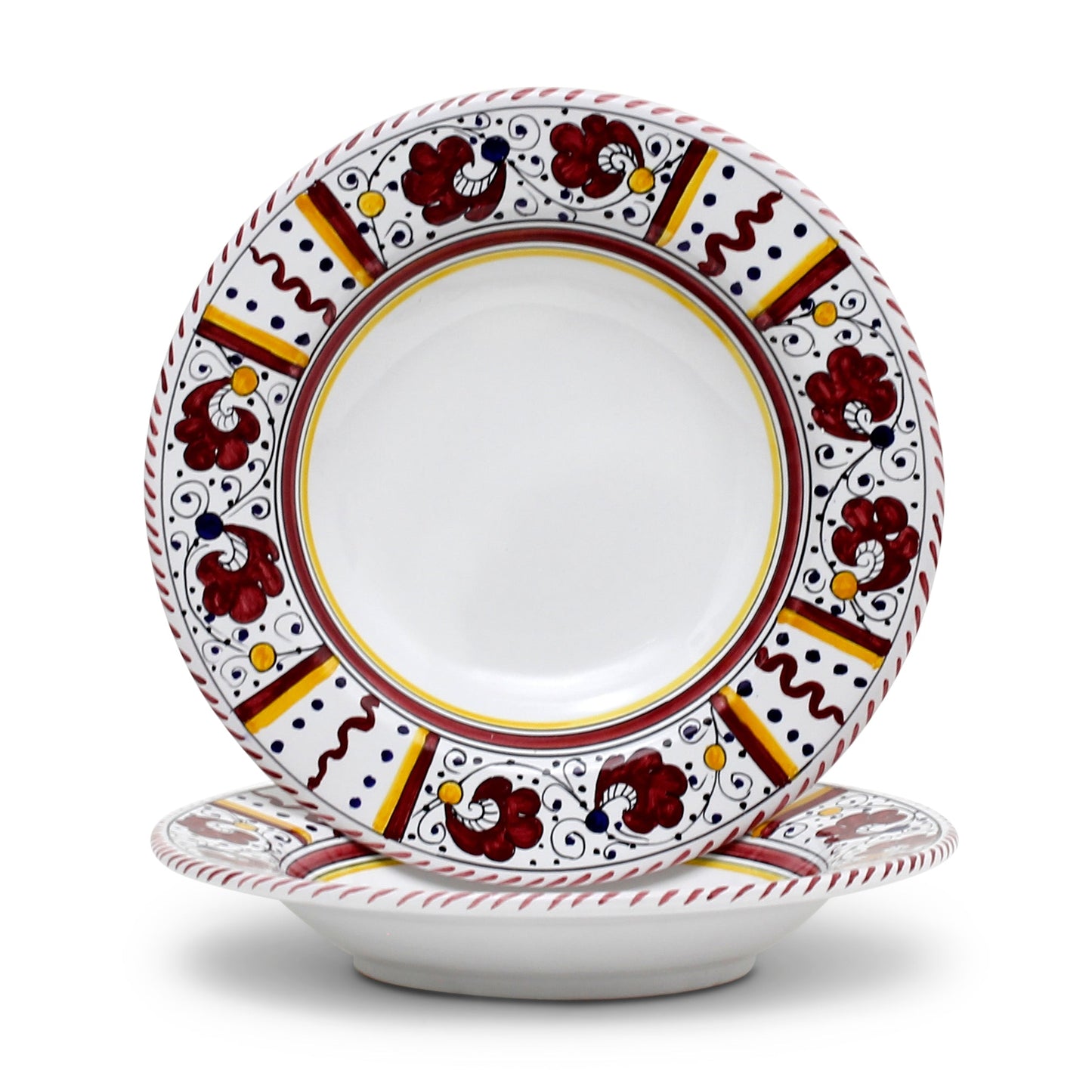 ORVIETO RED ROOSTER: 3 Pieces Dinnerware Place Setting - White Center - Artistica.com