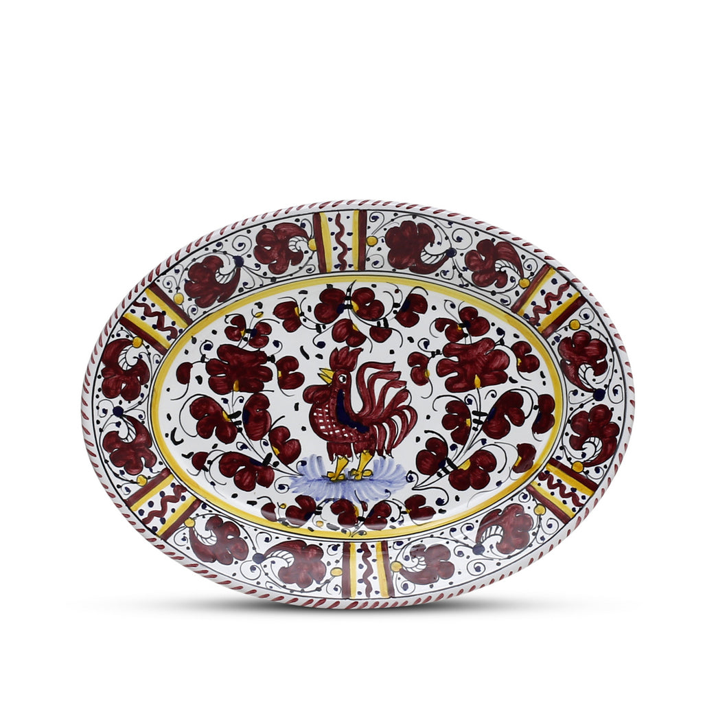ORVIETO RED ROOSTER: Oval Plate – DERUTA OF ITALY