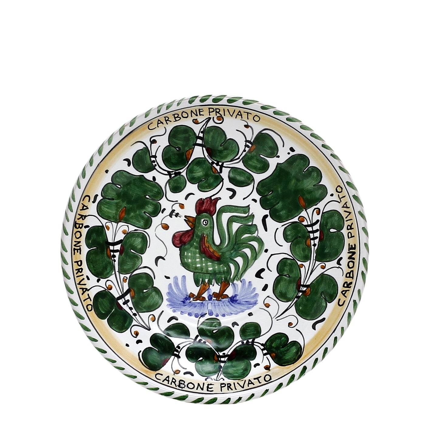 ORVIETO VERDE ROOSTER: Small Bread Plate - 7" Diam. Saucer CARBONE PRIVATO