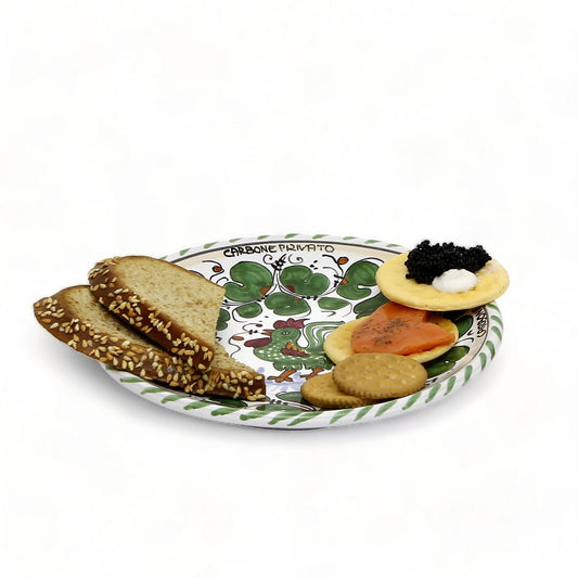 ORVIETO VERDE ROOSTER: Small Bread Plate - 7" Diam. Saucer CARBONE PRIVATO