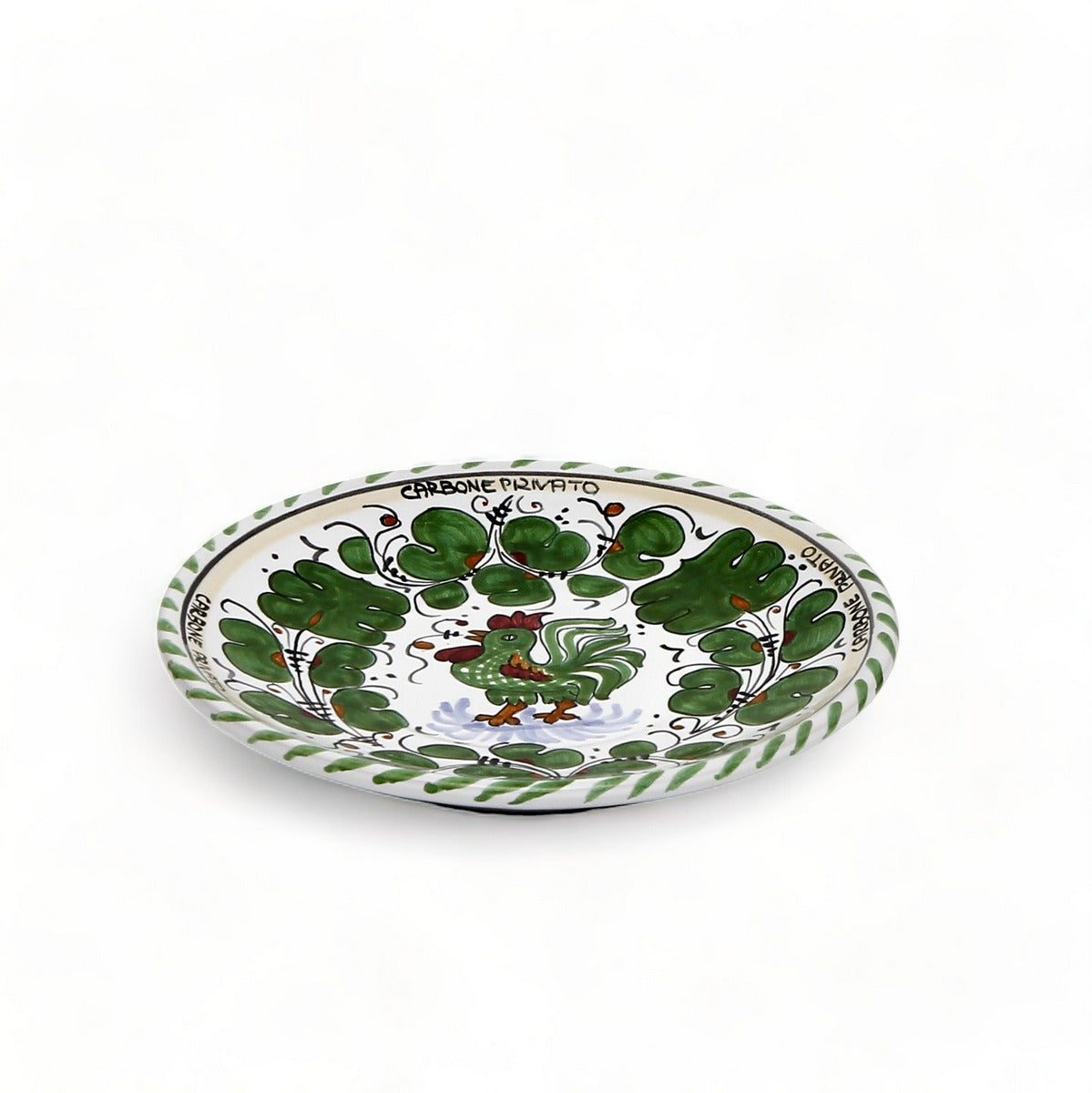 ORVIETO VERDE ROOSTER: Small Bread Plate - 7" Diam. Saucer CARBONE PRIVATO