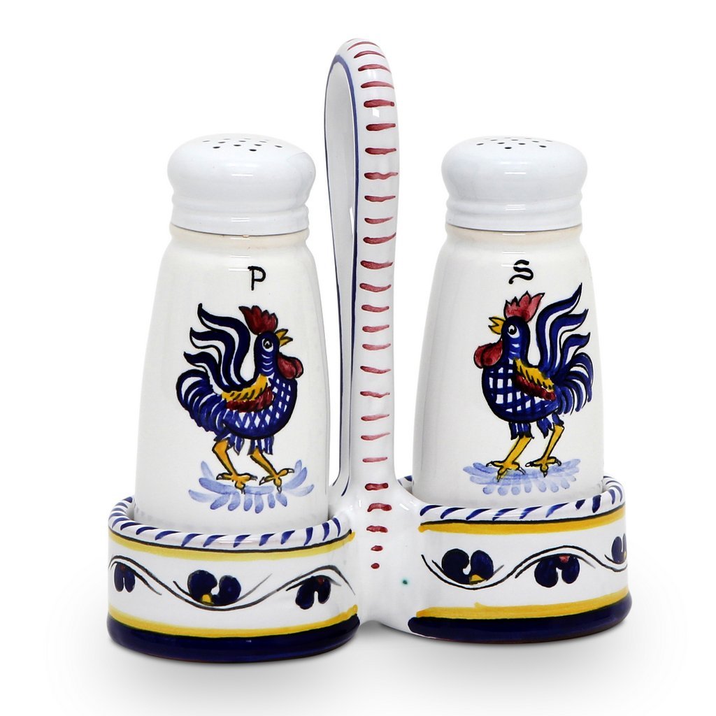 ORVIETO BLUE ROOSTER: Salt and Pepper Cruet - DERUTA OF ITALY