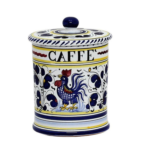 ORVIETO BLUE ROOSTER: Caffe' (Coffee) Container Canister - DERUTA OF ITALY