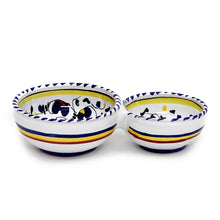 ORVIETO BLUE ROOSTER: Olive Dish Bowl - Relish and Condiments divided bowl - DERUTA OF ITALY