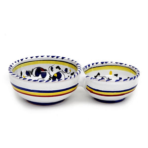 ORVIETO BLUE ROOSTER: Olive Dish Bowl - Relish and Condiments divided bowl - DERUTA OF ITALY