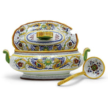 RAFFAELLESCO DELUXE: Oval Soup Tureen with ceramic Ladle - DERUTA OF ITALY
