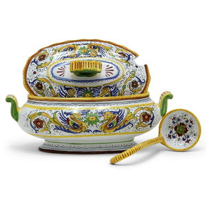 RAFFAELLESCO DELUXE: Oval Soup Tureen with ceramic Ladle - DERUTA OF ITALY