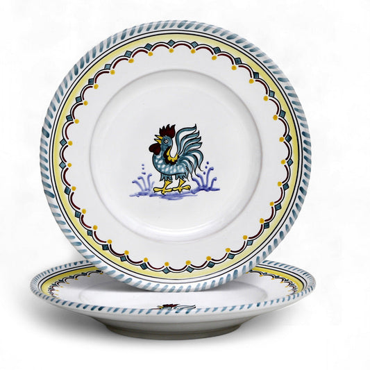 ORVIETO GREEN ROOSTER SIMPLE: Pasta/Soup Rimmed Bowl Plate