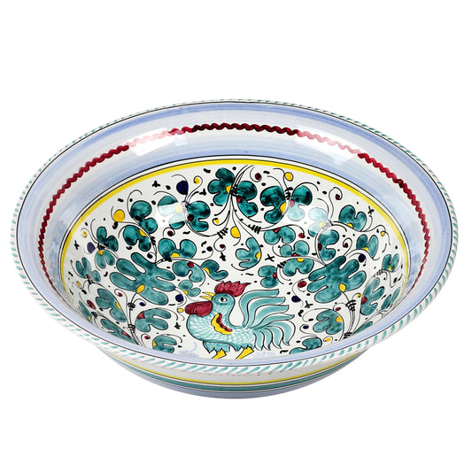 ORVIETO GREEN ROOSTER: Large Pasta/Salad Serving Bowl