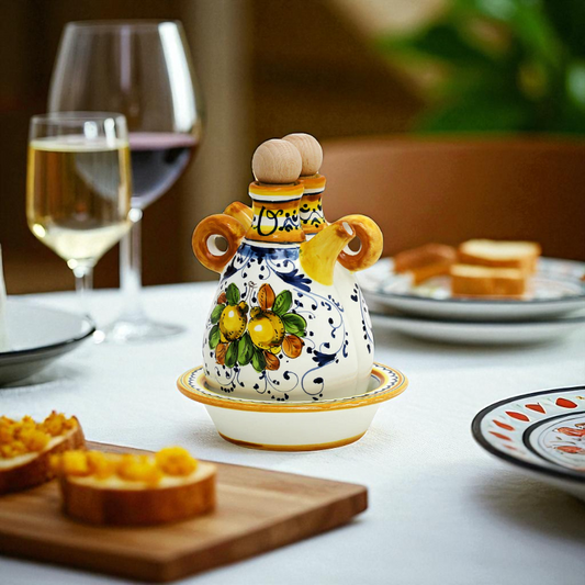 LIMONCINI: 'The Better Half' Oil and Vinegar set with tray/saucer