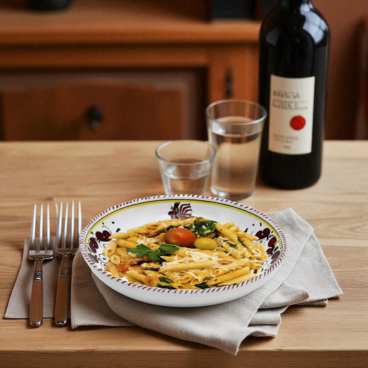 ORVIETO RED ROOSTER: Risotto/Pasta/Cioppino round shallow coupe bowl