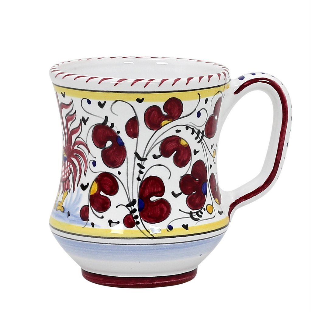 ORVIETO RED ROOSTER: Concave Deluxe Mug (12 Oz.) [STRIPED RIM] - Artistica.com