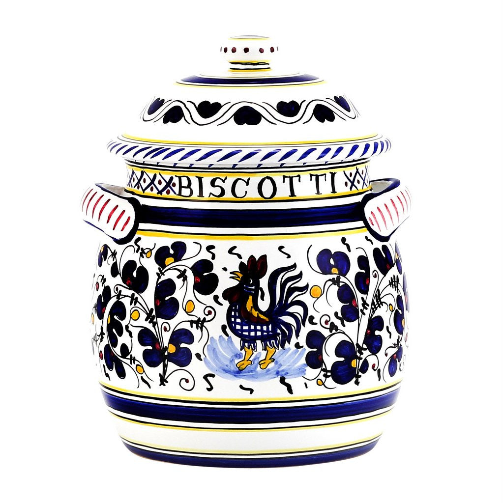 ORVIETO BLUE ROOSTER: Traditional Biscotti Jar