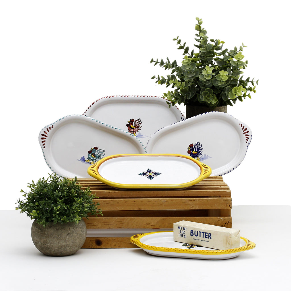 ORVIETO BLUE ROOSTER: Oval/Oblong Small Tray - Artistica.com