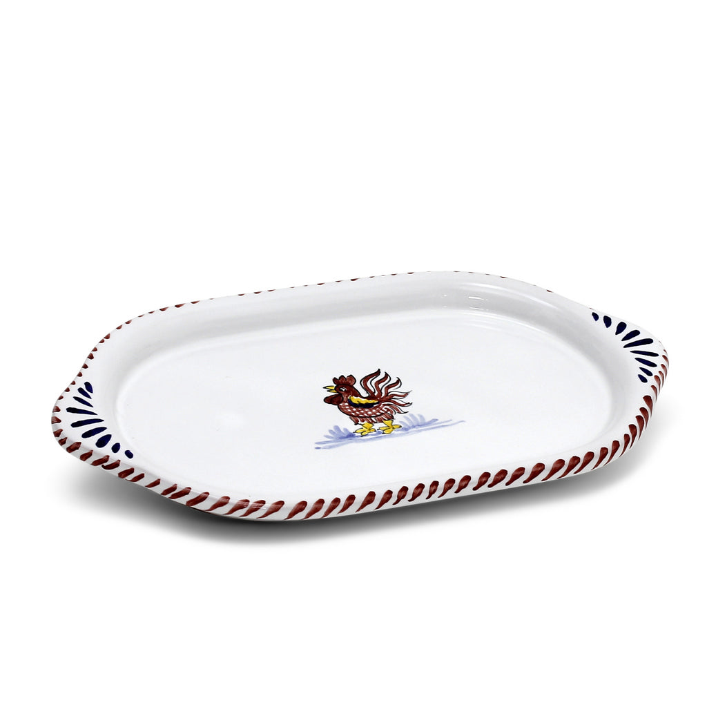 ORVIETO RED ROOSTER: Oval/Oblong Small Tray - Artistica.com