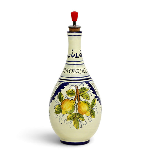 LIMONCELLO: Bottle for Limoncello with Metal Pourer - Blue design (Limoncello liquor not included)
