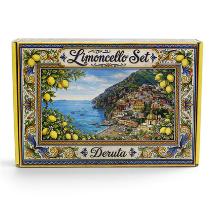 LIMONCELLO DELUXE GIFT BOX: Exclusive Deluxe Gift Box with Ceramic Decanter + Tray + 6 Cups