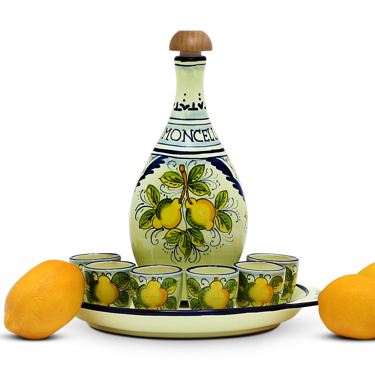 LIMONCELLO DELUXE GIFT BOX: Exclusive Deluxe Gift Box with Ceramic Decanter + Tray + 6 Cups