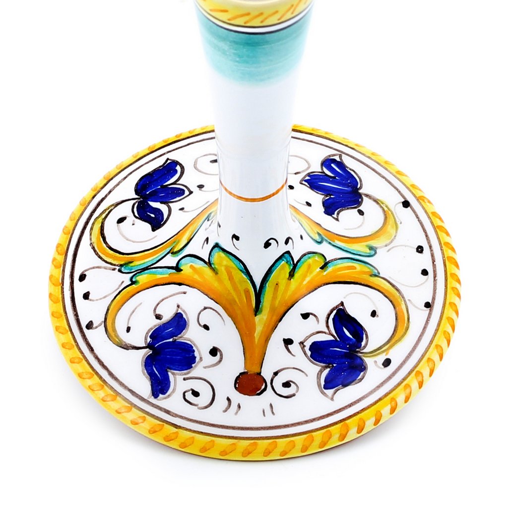 DERUTA STEMWARE: Burgundy Balloon Glass on Hand Painted Ceramic Base PERUGINO Design - Artistica.com