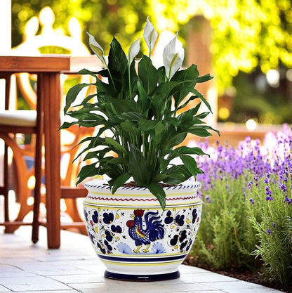 ORVIETO BLUE ROOSTER: Luxury Cachepot Planter Small