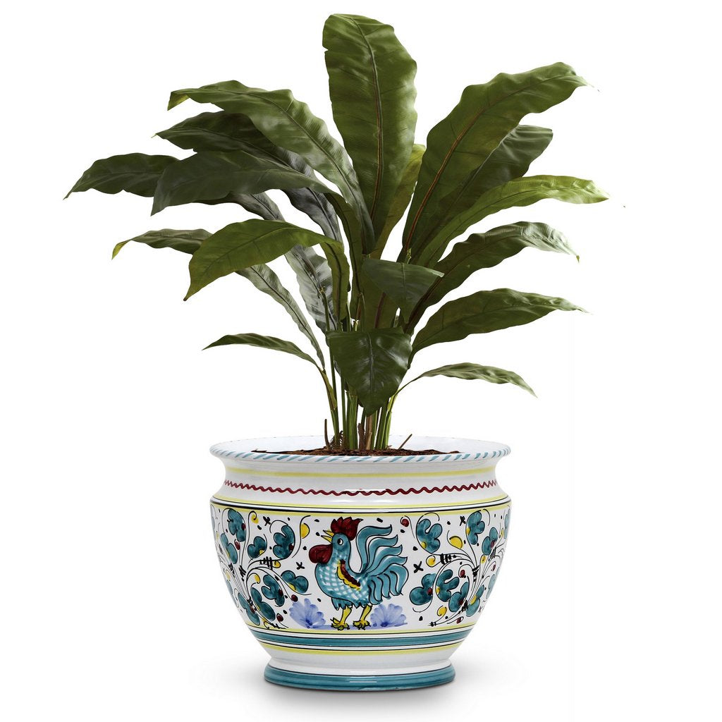 ORVIETO GREEN ROOSTER: Luxury Cachepot Planter Small - Artistica.com