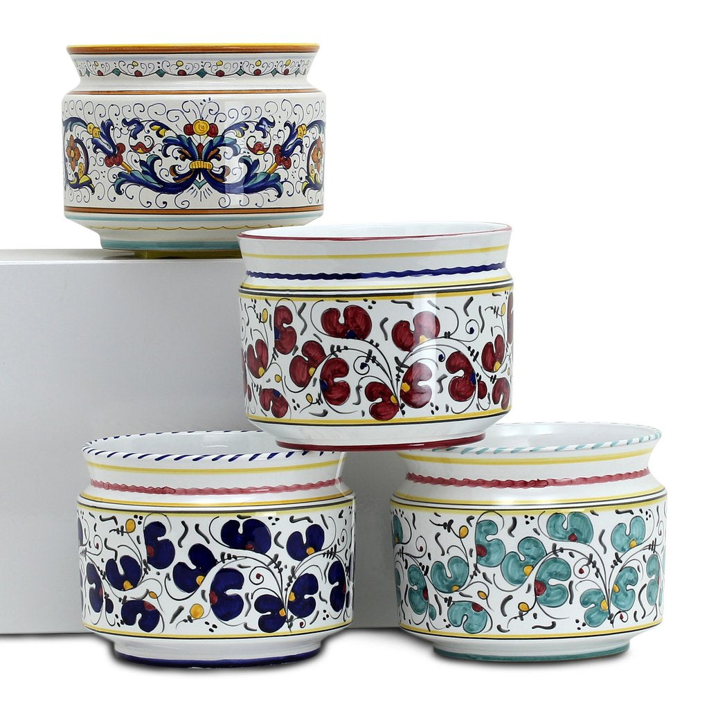 ORVIETO GREEN ROOSTER: Cylindrical Cover Pot - Cachepot Planter (Small) - Artistica.com