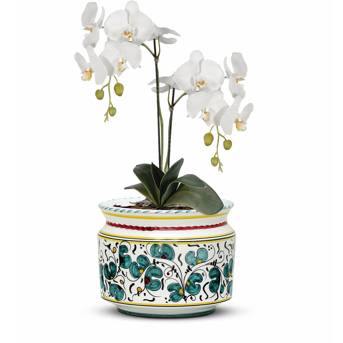 ORVIETO GREEN ROOSTER: Cylindrical Cover Pot - Cachepot Planter (Small)