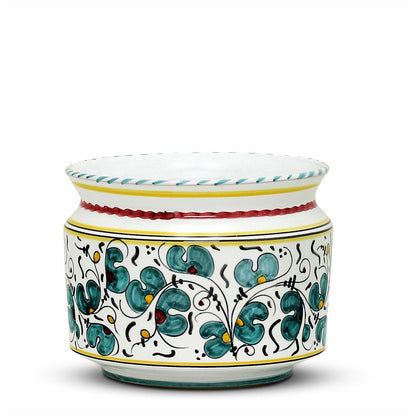ORVIETO GREEN ROOSTER: Cylindrical Cover Pot - Cachepot Planter (Small) - Artistica.com