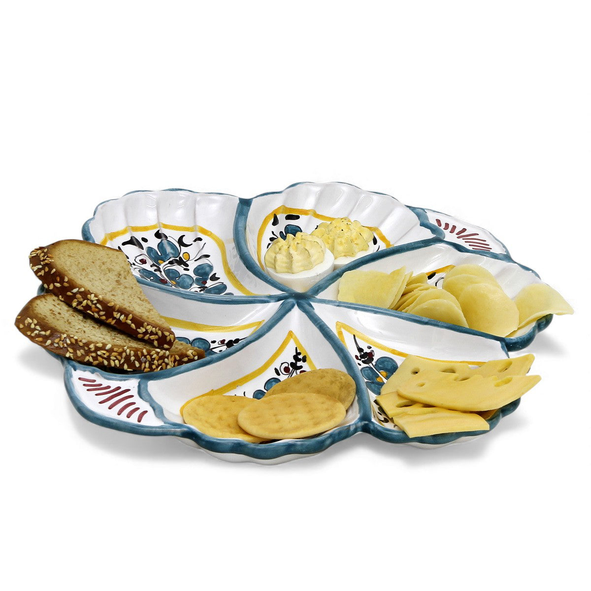ORVIETO GREEN ROOSTER: Snack Tray Fiore/Shell - Six Compartments