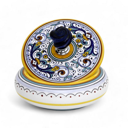 JEWERLY BOX: Authentic Deruta Keepsake Round Box with Murano Knob - RICCO DERUTA design