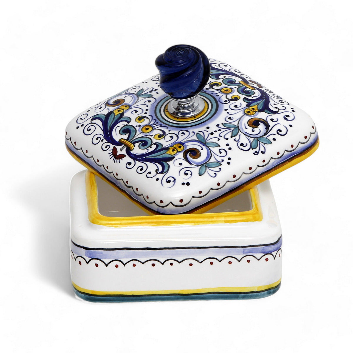 JEWERLY BOX: Authentic Deruta Keepsake Square Box with Murano Knob - RICCO DERUTA design