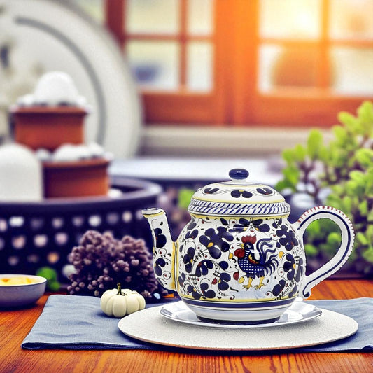 ORVIETO BLUE ROOSTER: Teapot (6 Cups - 48 Fl Oz - 1.4 Liter)
