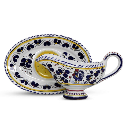 ORVIETO BLUE ROOSTER: Gravy Sauce Boat with Tray [R] - Artistica.com