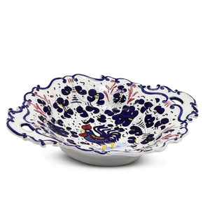 ORVIETO BLUE ROOSTER: Oval Tray with Handles [R]