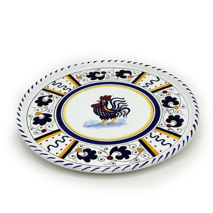 ORVIETO BLUE ROOSTER: Deruta Pizza Plate - Cake or Cheese Platter. [R] - Artistica.com