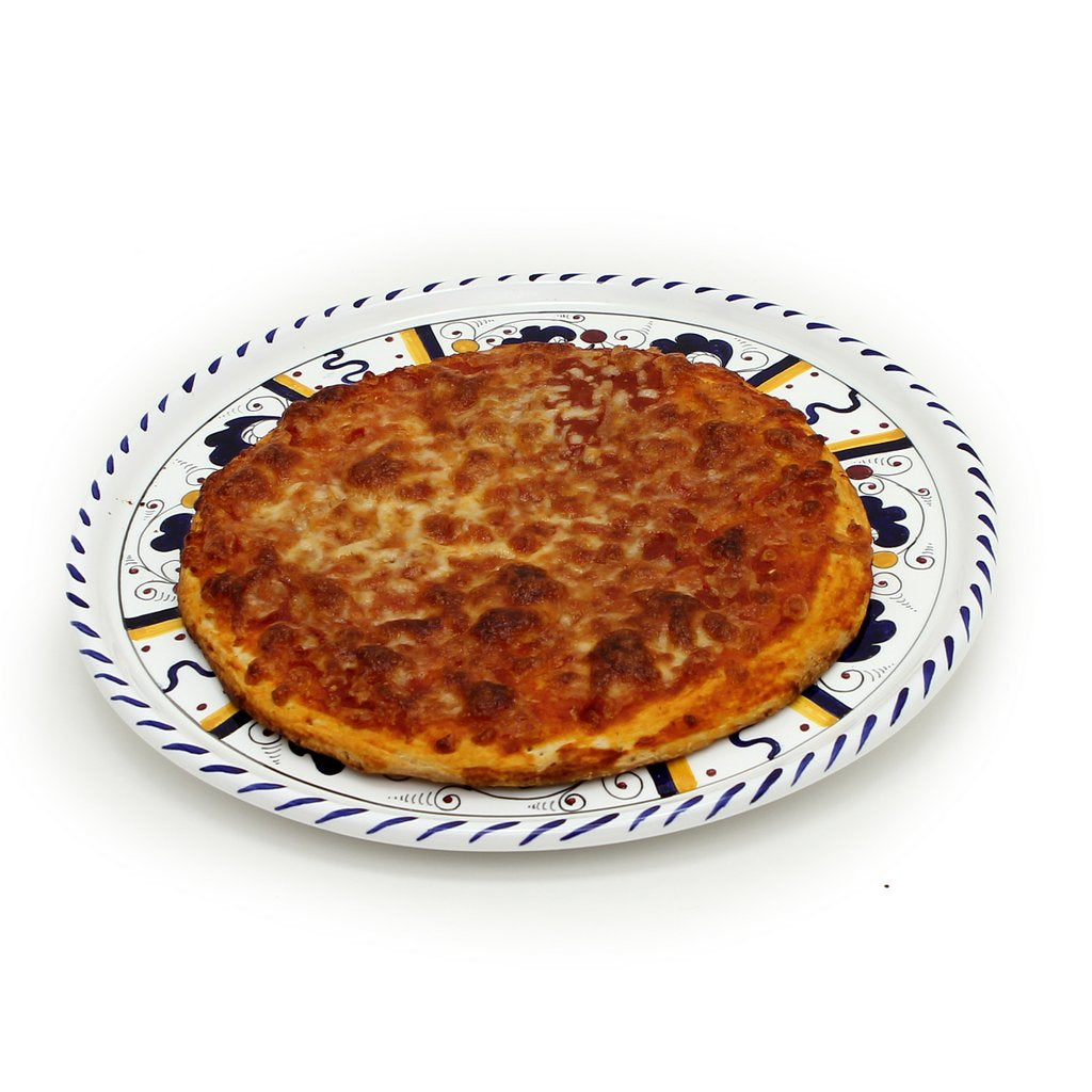 ORVIETO BLUE ROOSTER: Deruta Pizza Plate - Cake or Cheese Platter. [R] - Artistica.com