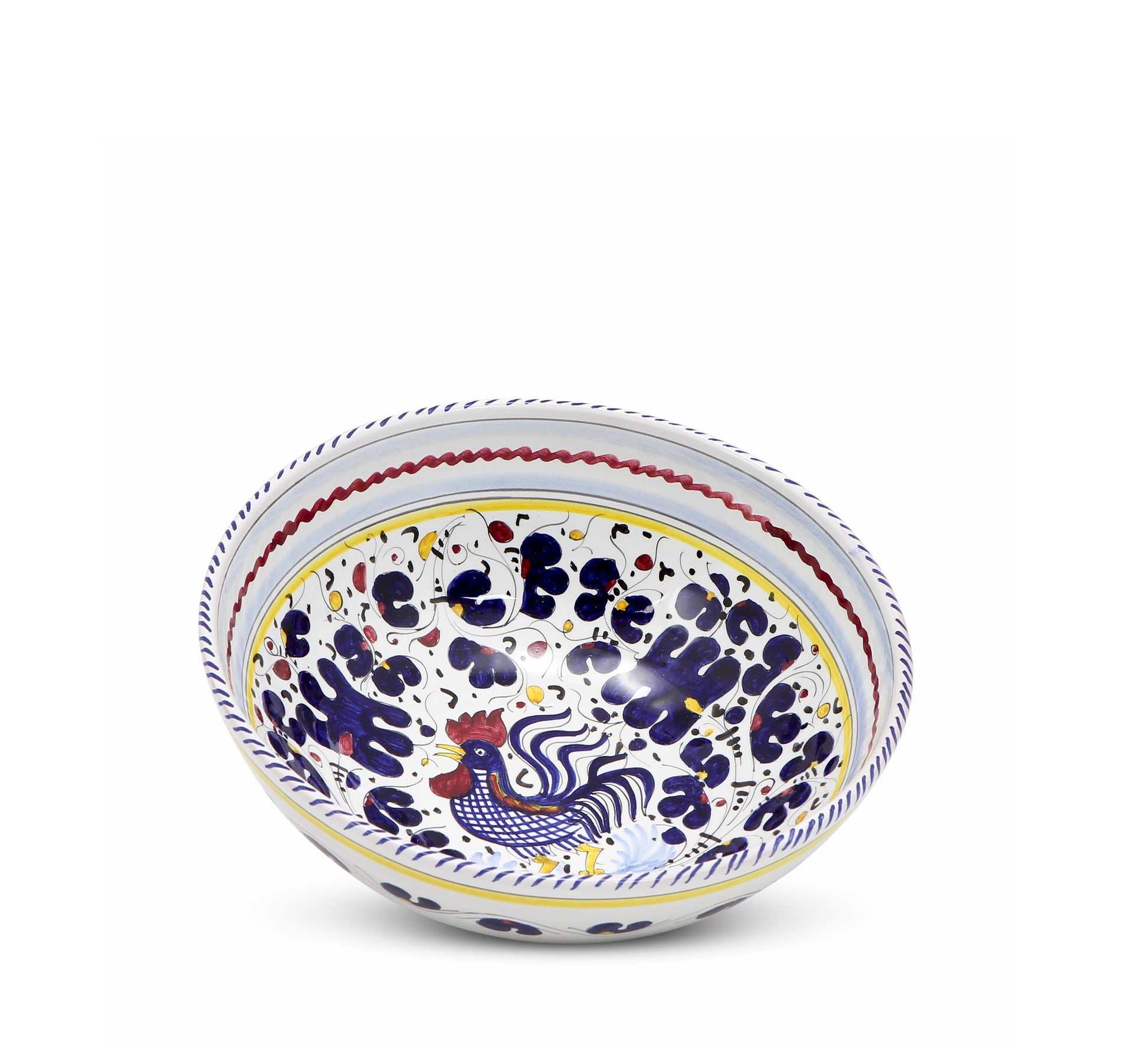ORVIETO BLUE ROOSTER: Medium Cereal Coupe Bowl (14 cm = 5.5" Diam)