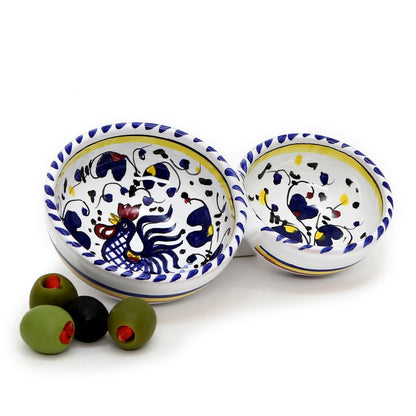 ORVIETO BLUE ROOSTER: Olive Dish Bowl - Relish, Condiments, Olive and Nuts divided bowl