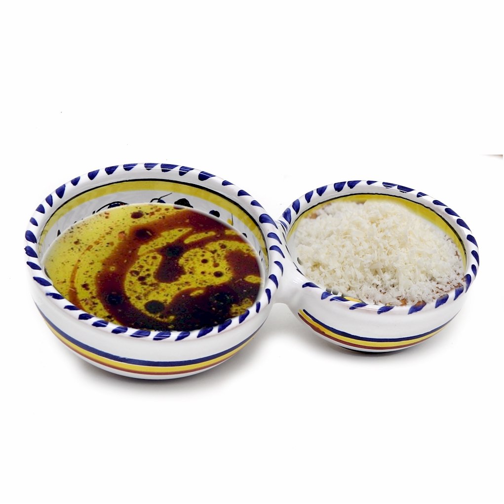 ORVIETO BLUE ROOSTER: Olive Dish Bowl - Relish, Condiments, Olive and Nuts divided bowl [R] - Artistica.com