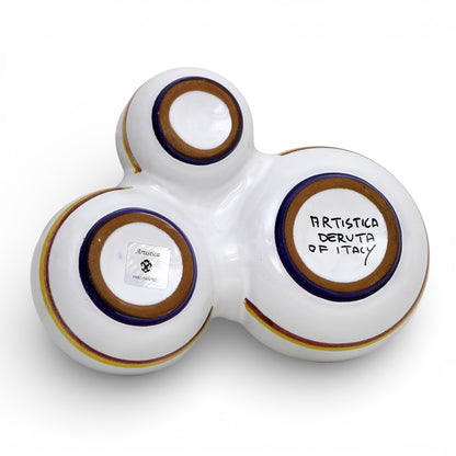 ORVIETO BLUE ROOSTER: Olive Dish Bowl - Relish, Condiments, Olive and Nuts THREE PARTS divided bowl